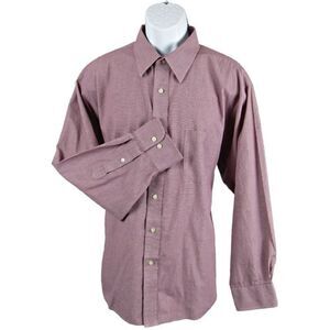 Chaps Dress Shirt Button Up Long Sleeve Red & White Check Wrinkle Free Size XL